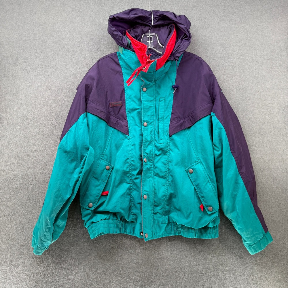 Vintage Columbia Kestrel Colorblock Jacket Teal Purple Red Mens XL Windbreaker